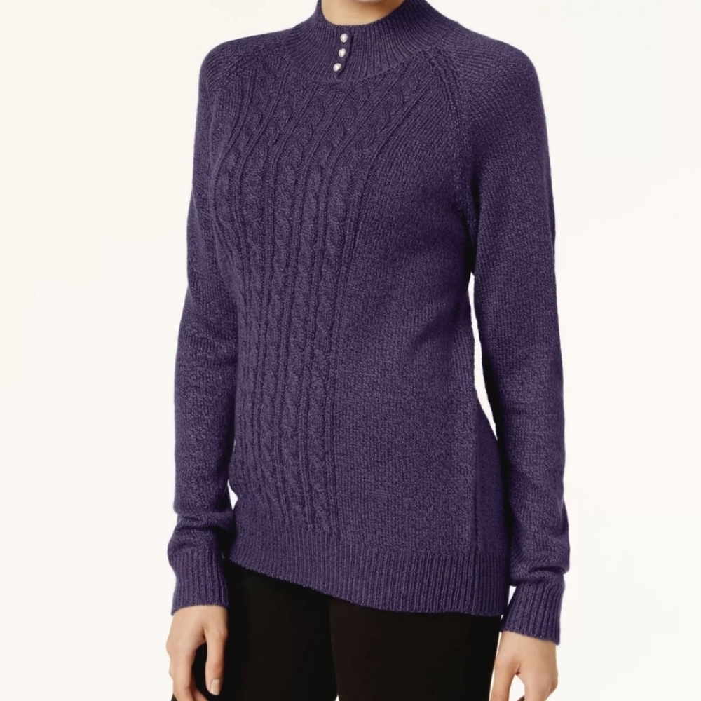 Karen Scott Marled Cable Knit Sweater Purple Petite XL